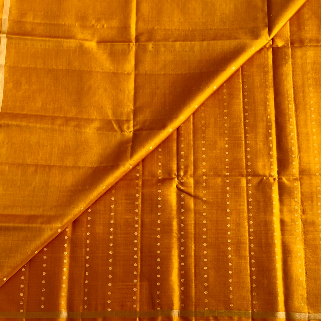 Mustard Yellow Designer Pure Silk Saree With Peacock Green Pallu