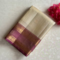 Ivory Beige Metallic Mauve Designer Pure Silk Saree With Brocade Pallu