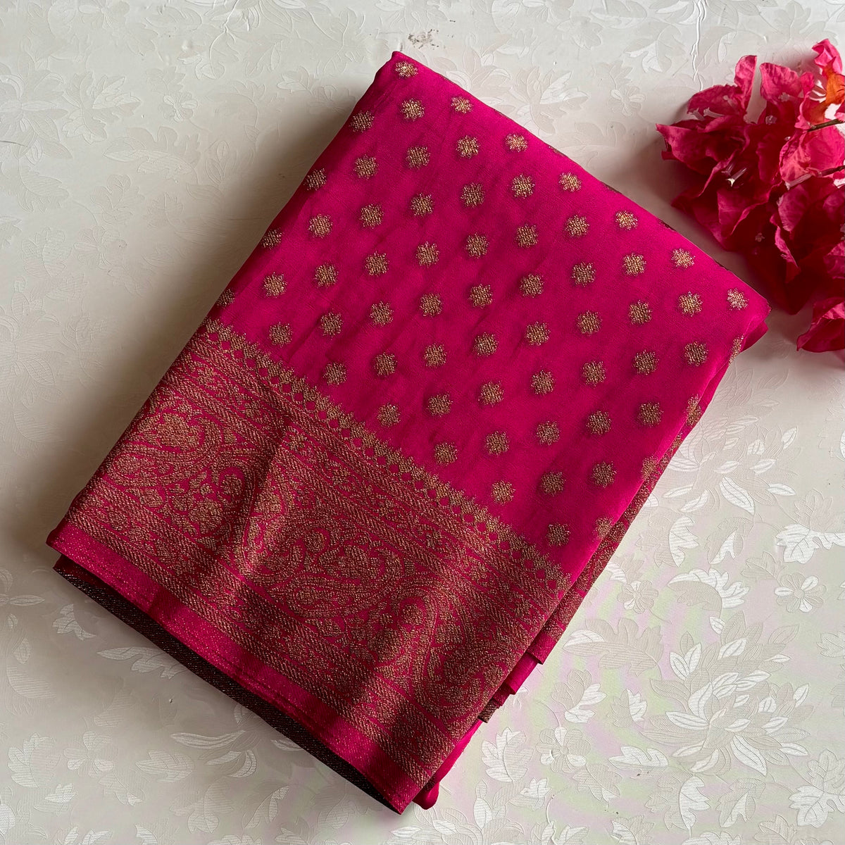 Rani Pink Soft Tussar Silk Saree With Antique Brocade Pallu