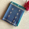 Teal Green Silk Saree Royal Blue Silver Zari Floral Buta