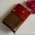 Scarlet Rust Kanjeevaram Pure Zari Silk Saree With Wine Brown Pallu
