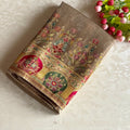 Stunner Grey Beige And Magenta Meenakari Soft Tussar Silk Saree With Paisley Panels