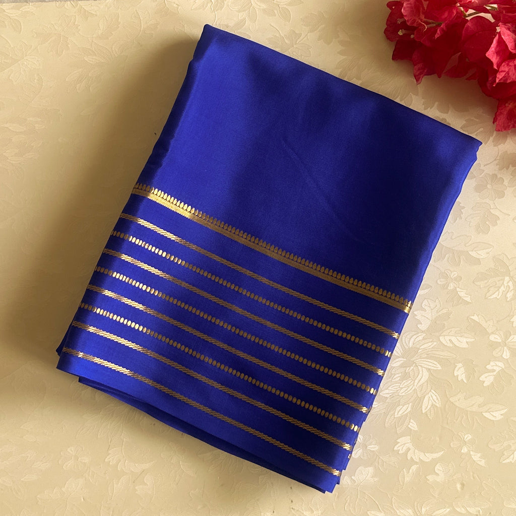 Royal Blue Saree Metallic Gold Stripe Border Traditional Festive Wear