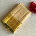 Classy Golden Beige Kanjeevaram Pure Zari Silk Saree With Mango Yellow Pallu