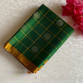 Emerald Green Designer Pure Silk Saree With Golden Yellow Pallu