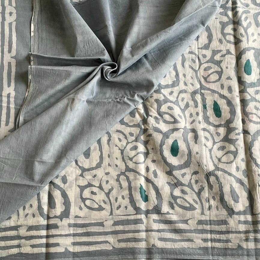 Dusty Blue Soft Tussar Silk Saree With Ivory Contrast Pallu