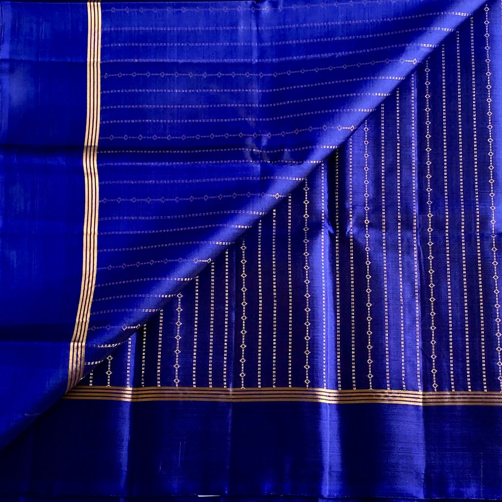 Royal Blue Designer Pure Silk Saree With Gold Brocade Border