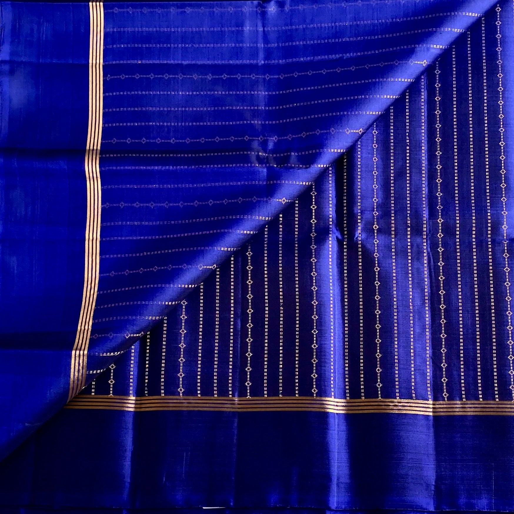 Royal Blue Designer Pure Silk Saree With Gold Brocade Border