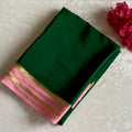 Rose Pink Mysore Crepe Silk Saree Emerald Green Pallu Zari Border