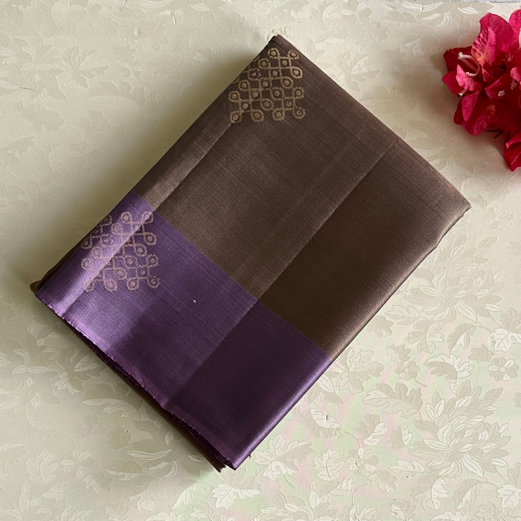 Mauve Brown Designer Pure Silk Saree With Lilac Purple Pallu