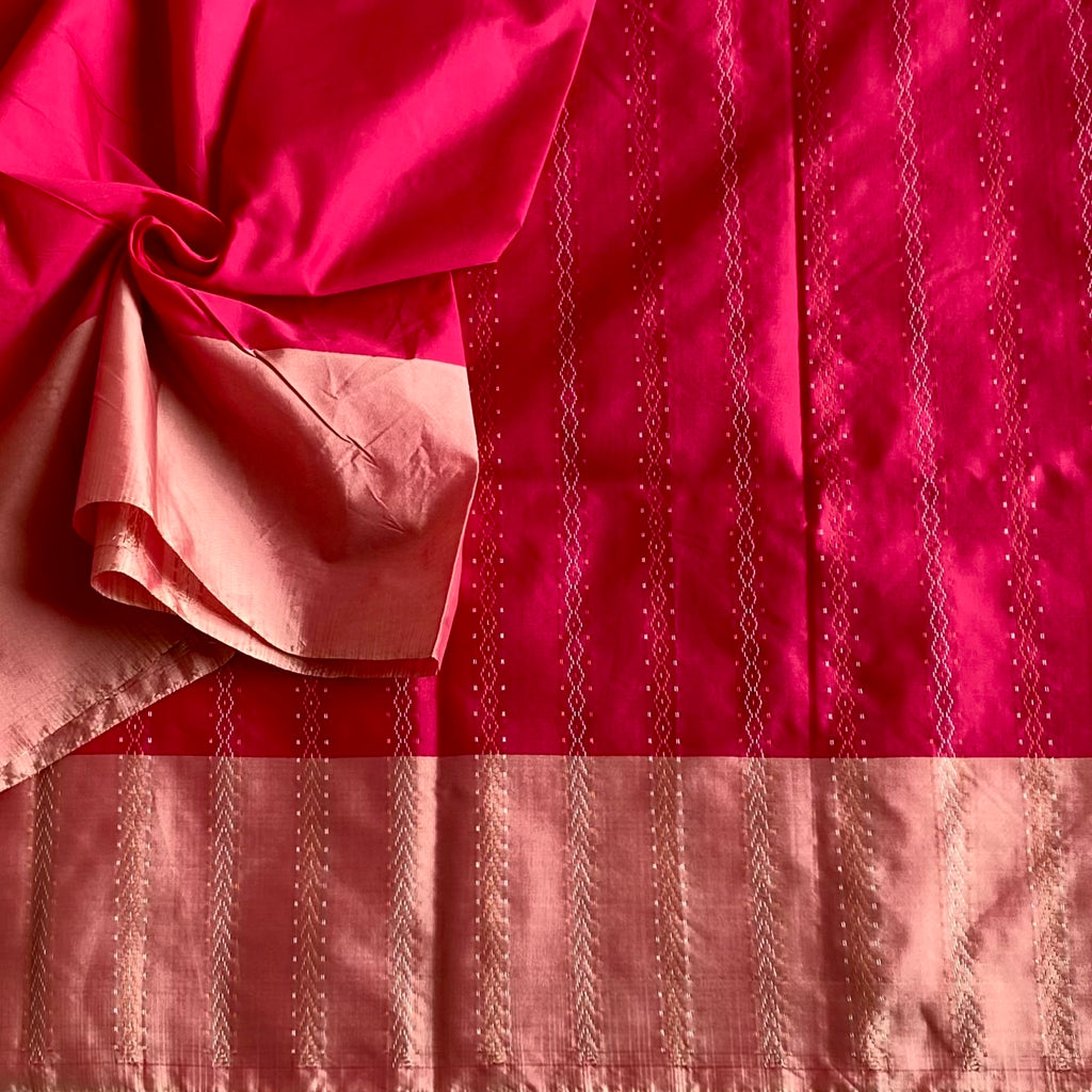 Deep Rani Pink Soft Mixed Silk Saree With Dusty Rose Pallu