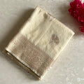Ivory Soft Tussar Silk Saree With Antique Gold Pallu And Border