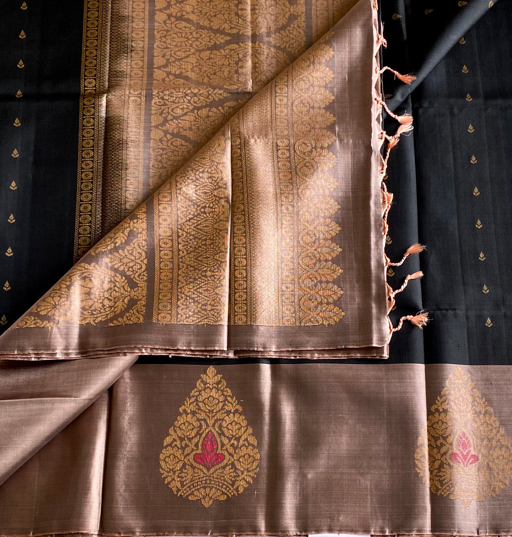 Drop Dead Gorgeous Black with Metallic Copper Designer pure silk