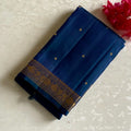 Stunner Peacock Blue Kanjeevaram Pure Zari Silk Saree With Antique Gold Border