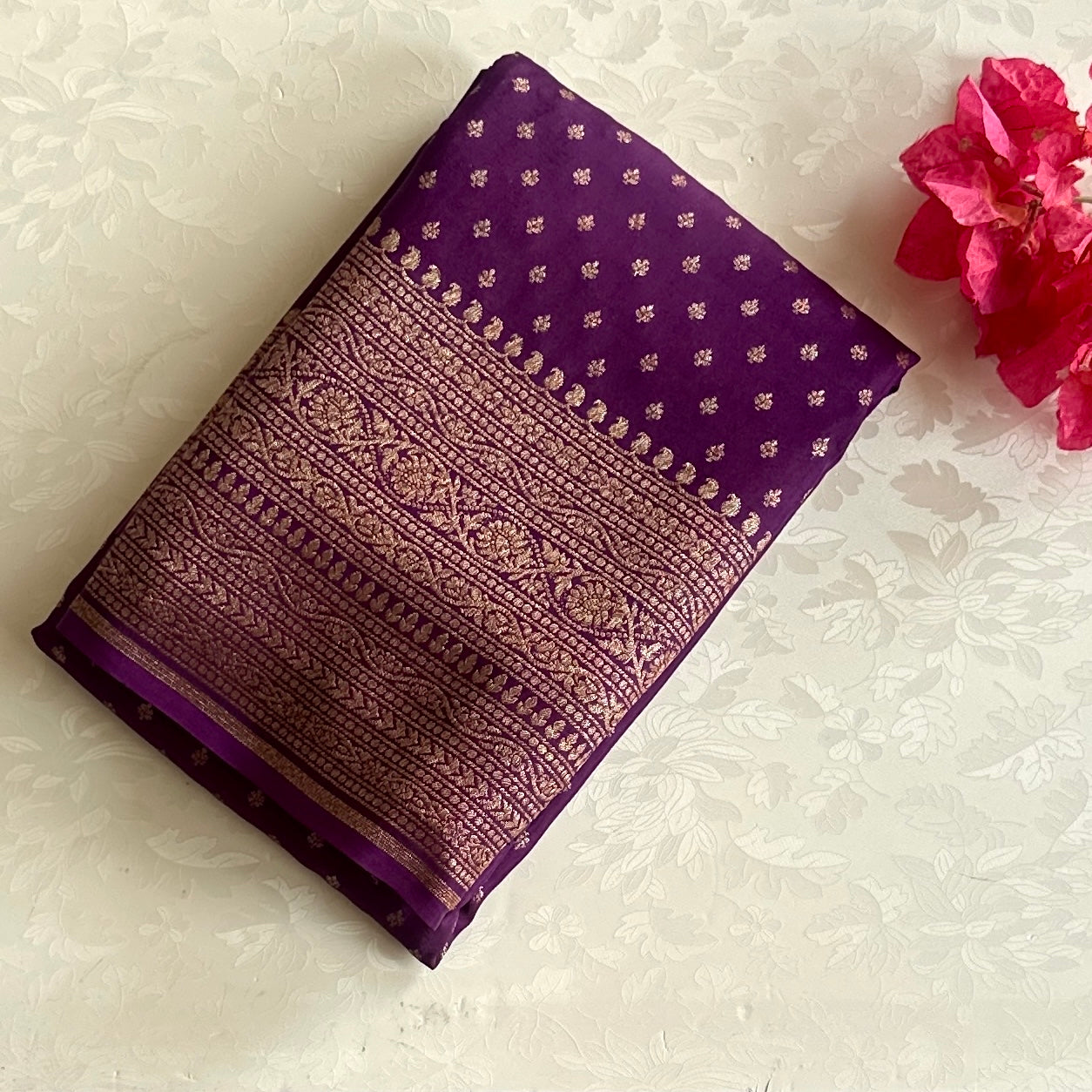 Royal Purple Brocade Saree with Antique Gold Zari Work Elegant