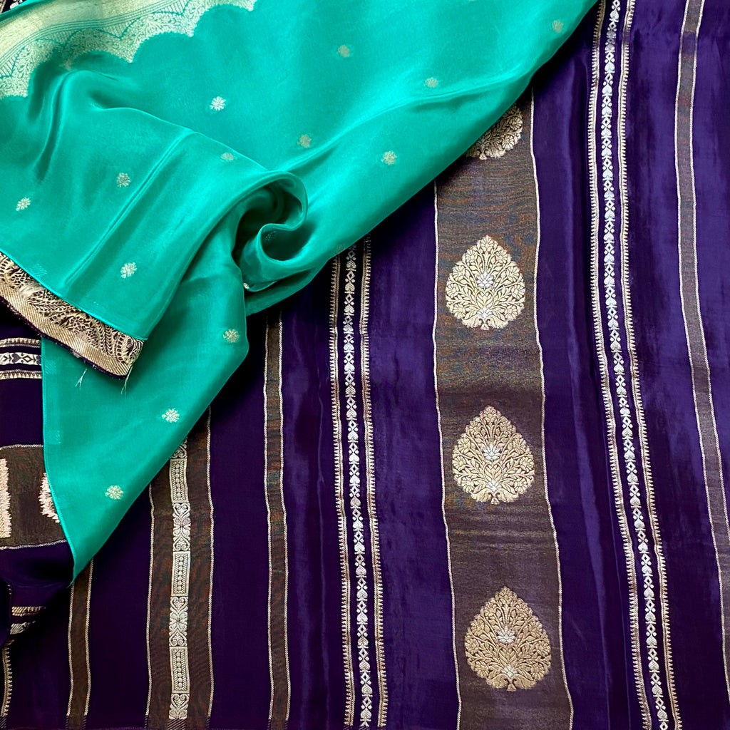 Royal Purple Silk Brocade Saree With Gold Zari Border