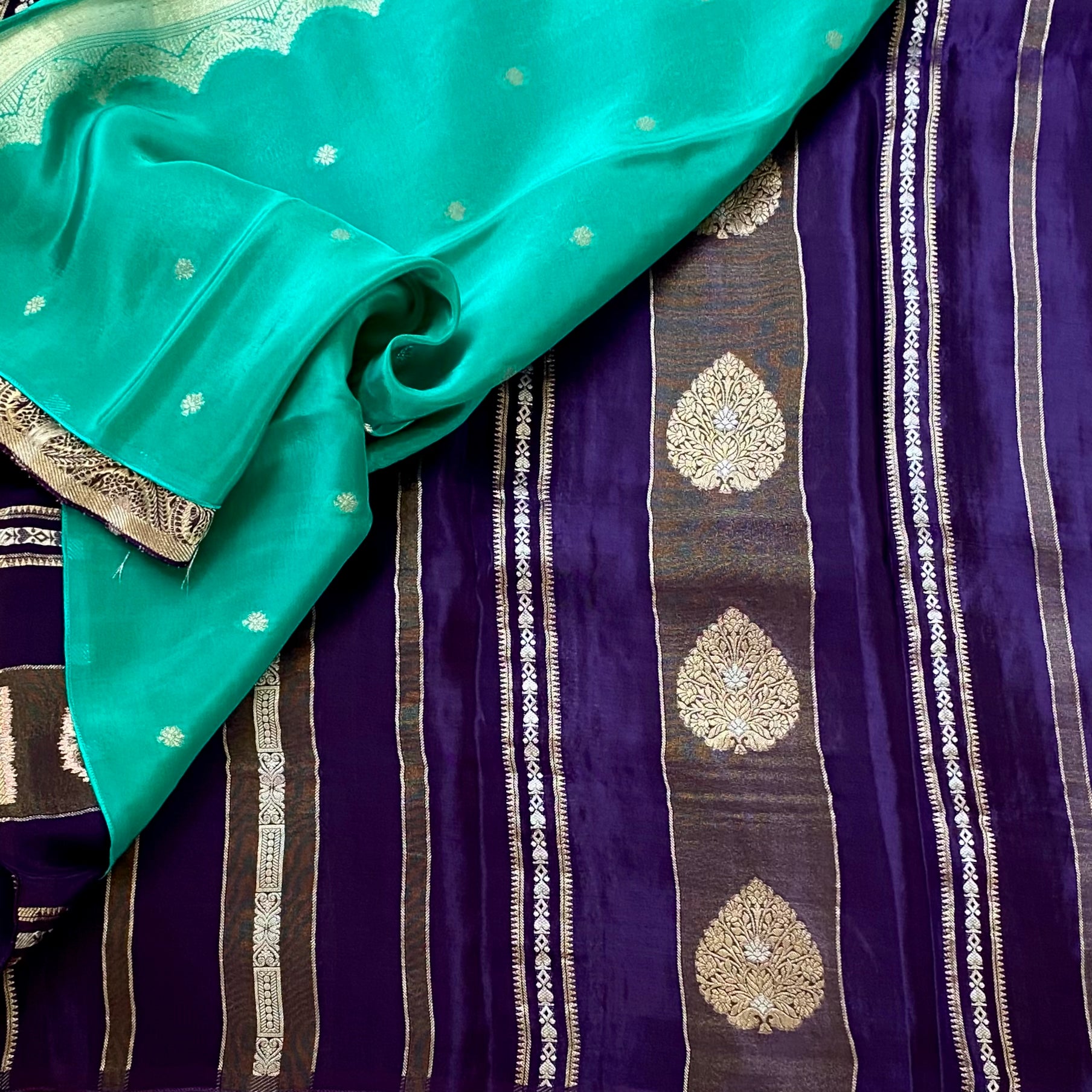 Royal Purple Silk Brocade Saree With Gold Zari Border