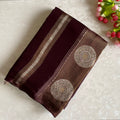 Deep Burgundy Soft Tussar Silk Saree With Antique Gold Plum Purple Pallu