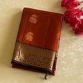 Burnt Orange Aubergine Silk Saree Antique Gold Zari Paisley Elephants