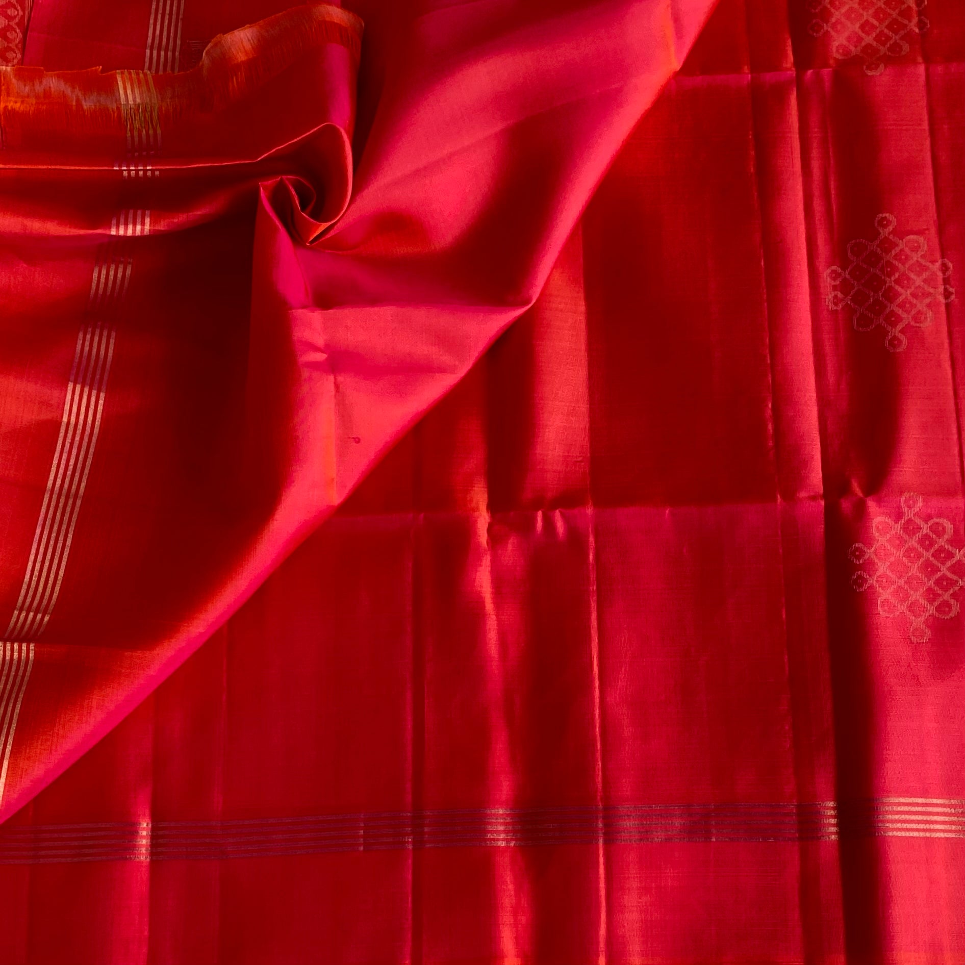Rani Pink Designer Pure Silk Saree With Vermilion Red Pallu