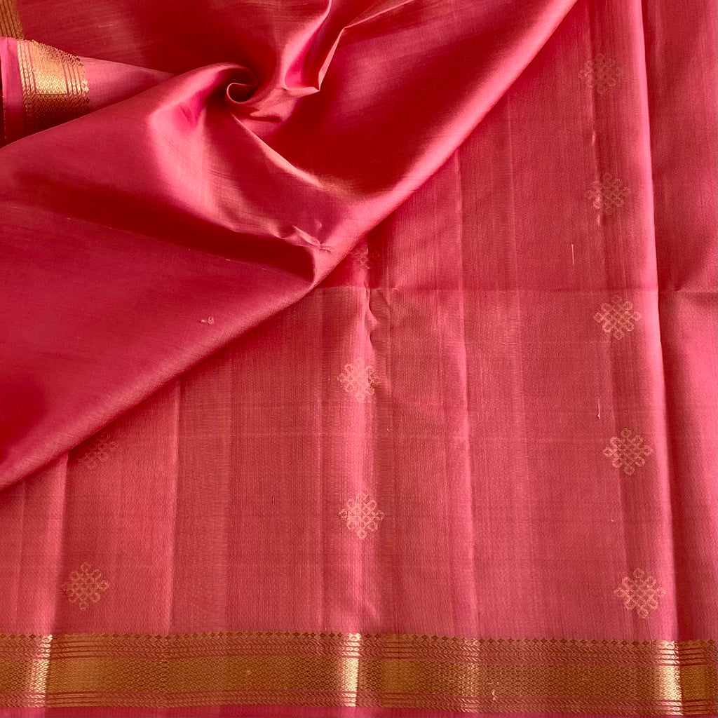 Metallic Rose Pink Designer Pure Silk Kollam Zari Woven With Rich Pallu