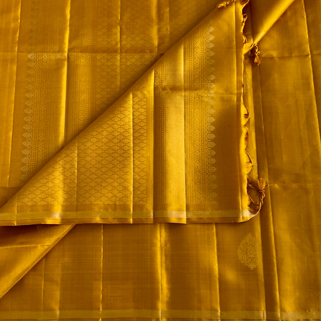 Mustard Yellow Designer Pure Silk With Antique Gold Pallu