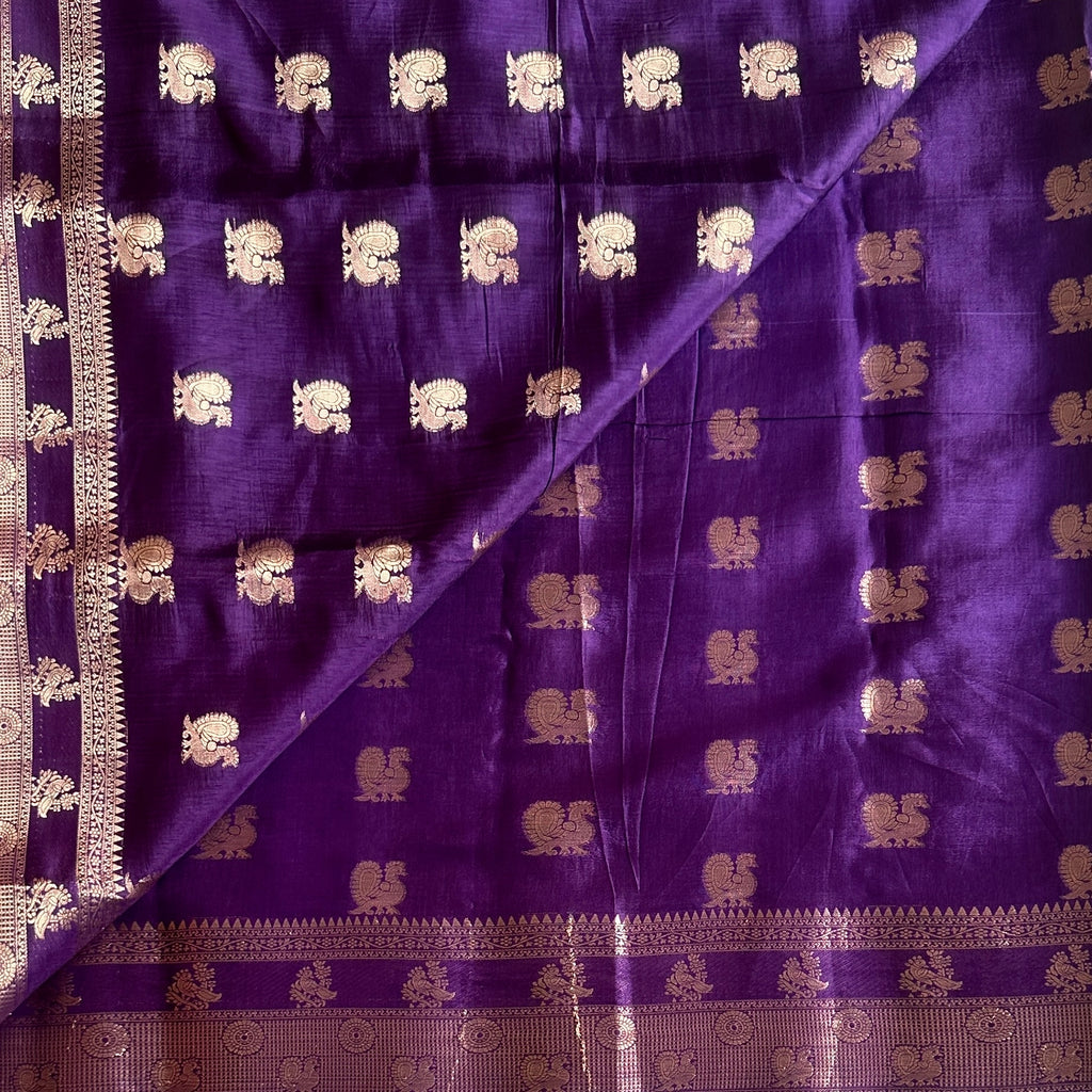Royal Purple Silk Saree Gold Brocade Pallu Traditional Wedding Weave