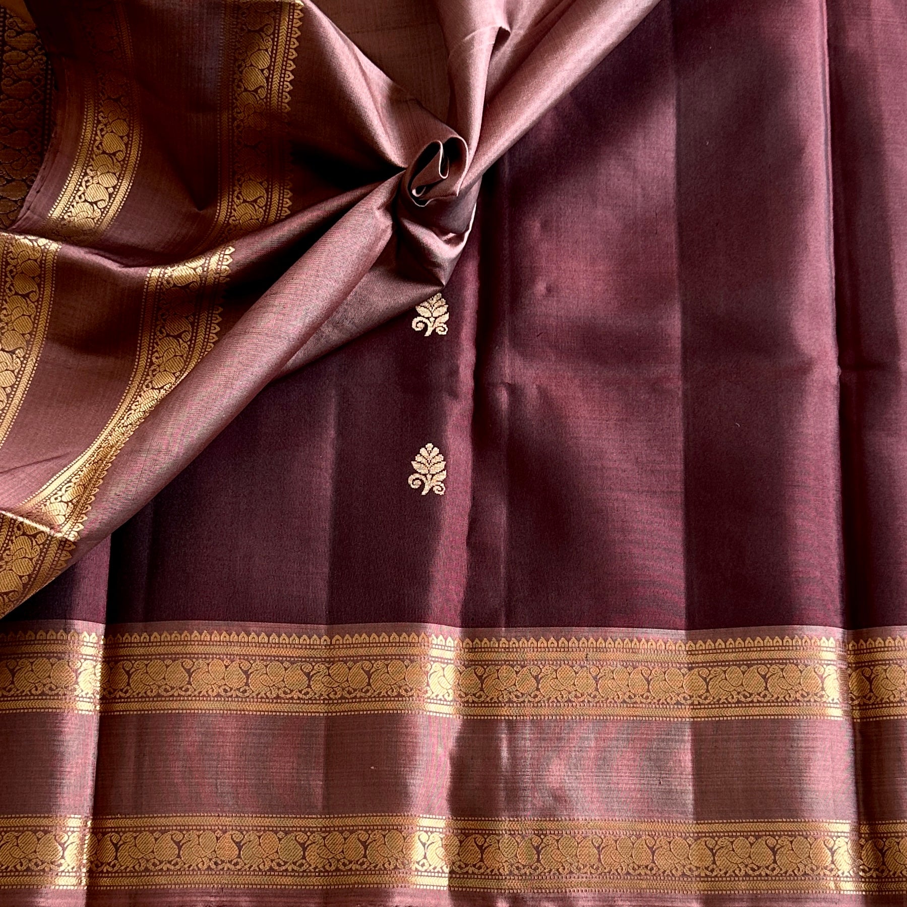 Coffee Brown Silk Brocade Saree With Metallic Brown Zari Woven Border