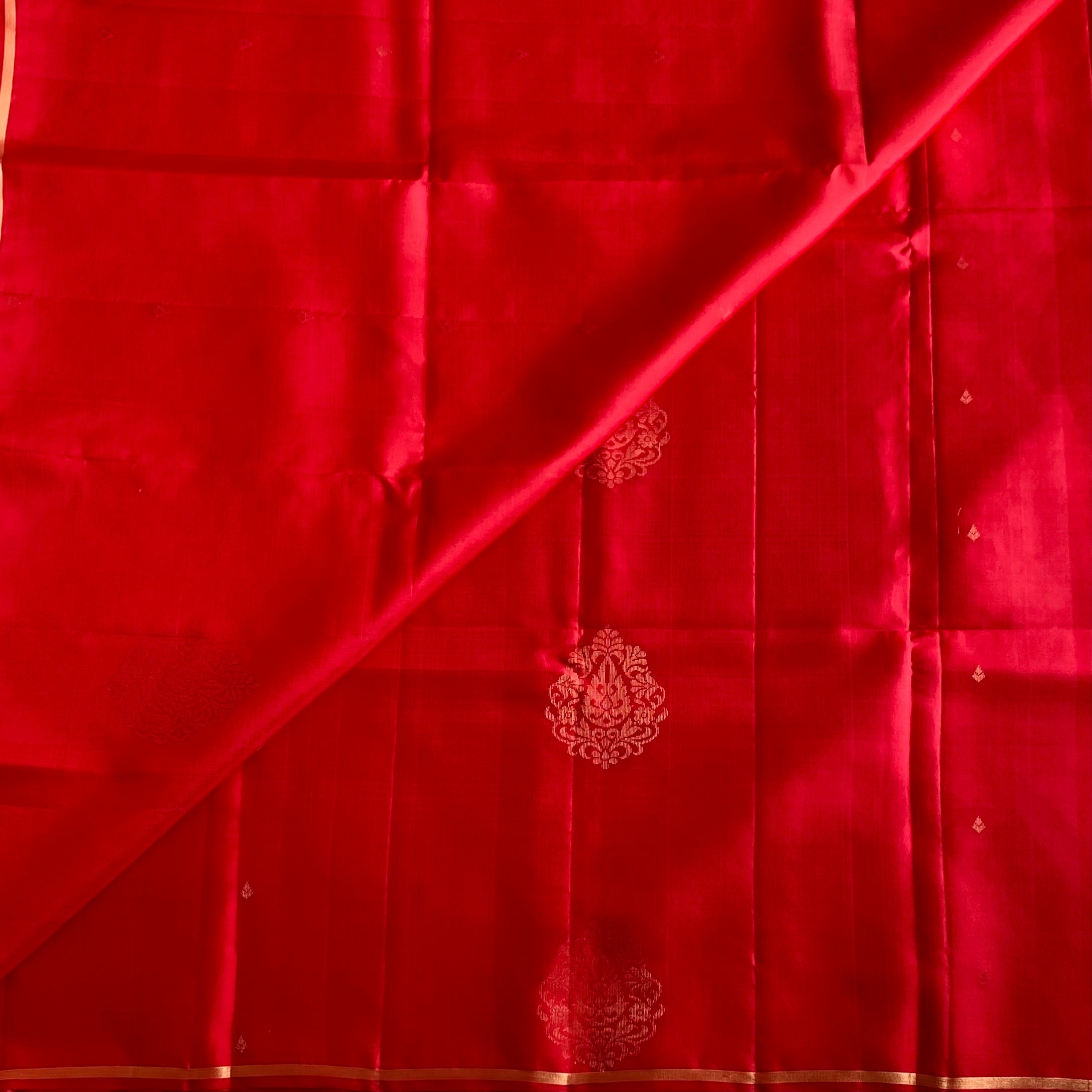 Crimson Red Designer Pure Silk Saree With Antique Gold Jaal