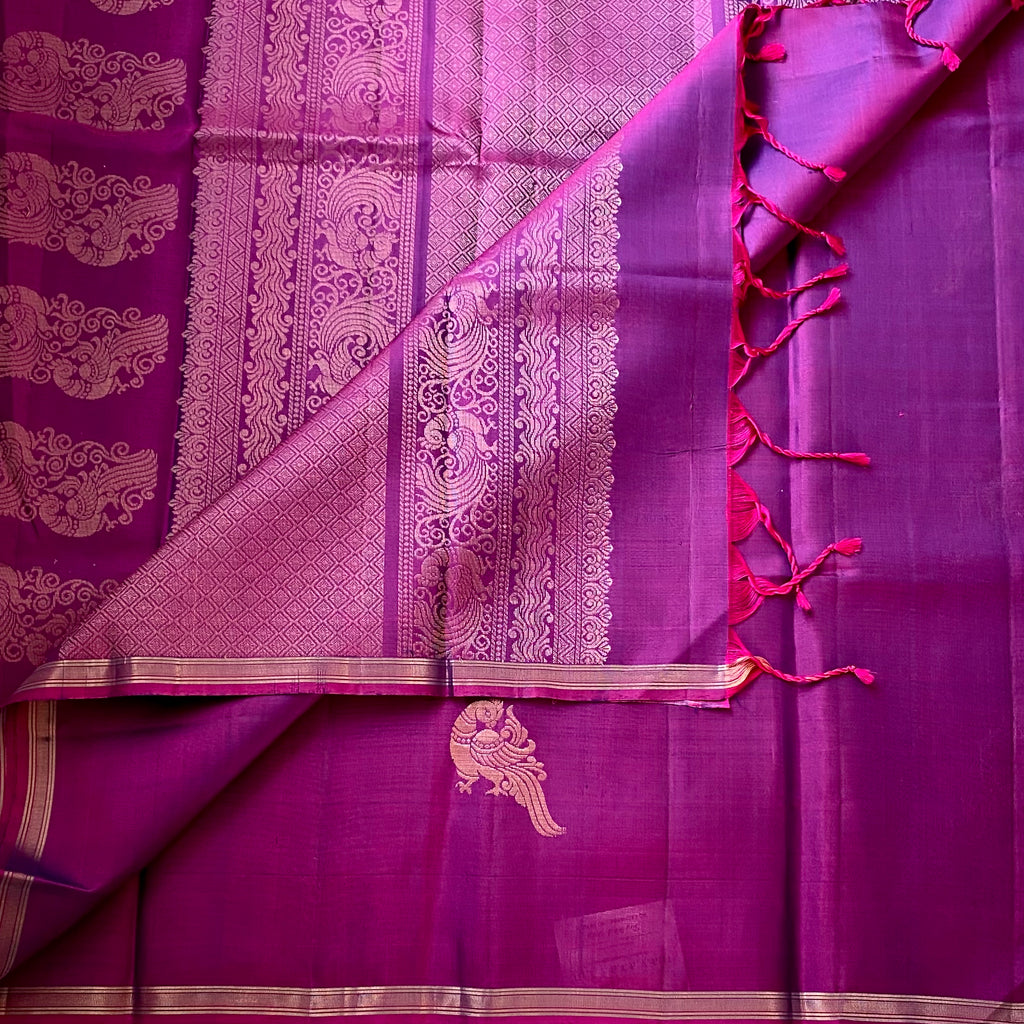 Magenta Silk Saree Gold Zari Paisley Diamond Pallu Wedding Saree
