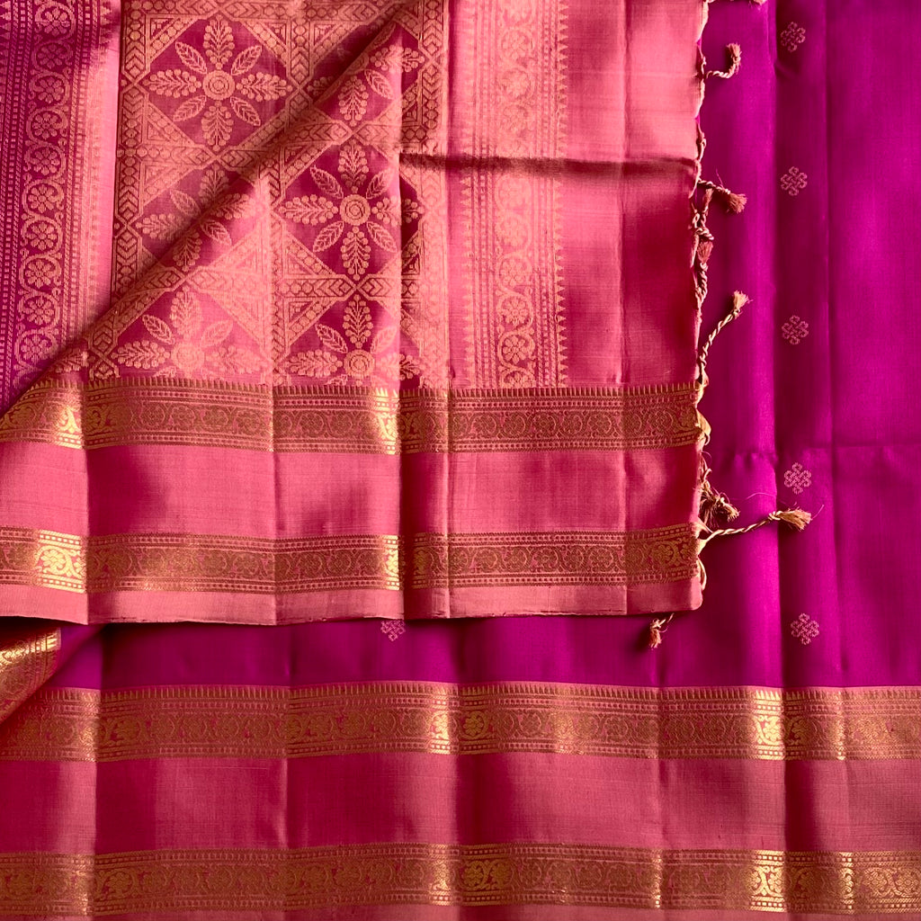 Deep Magenta Designer Pure Silk Saree With Rose Pink Pallu