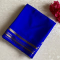 Cobalt Blue Mysore Crepe Silk Saree With Gold Border Motifs