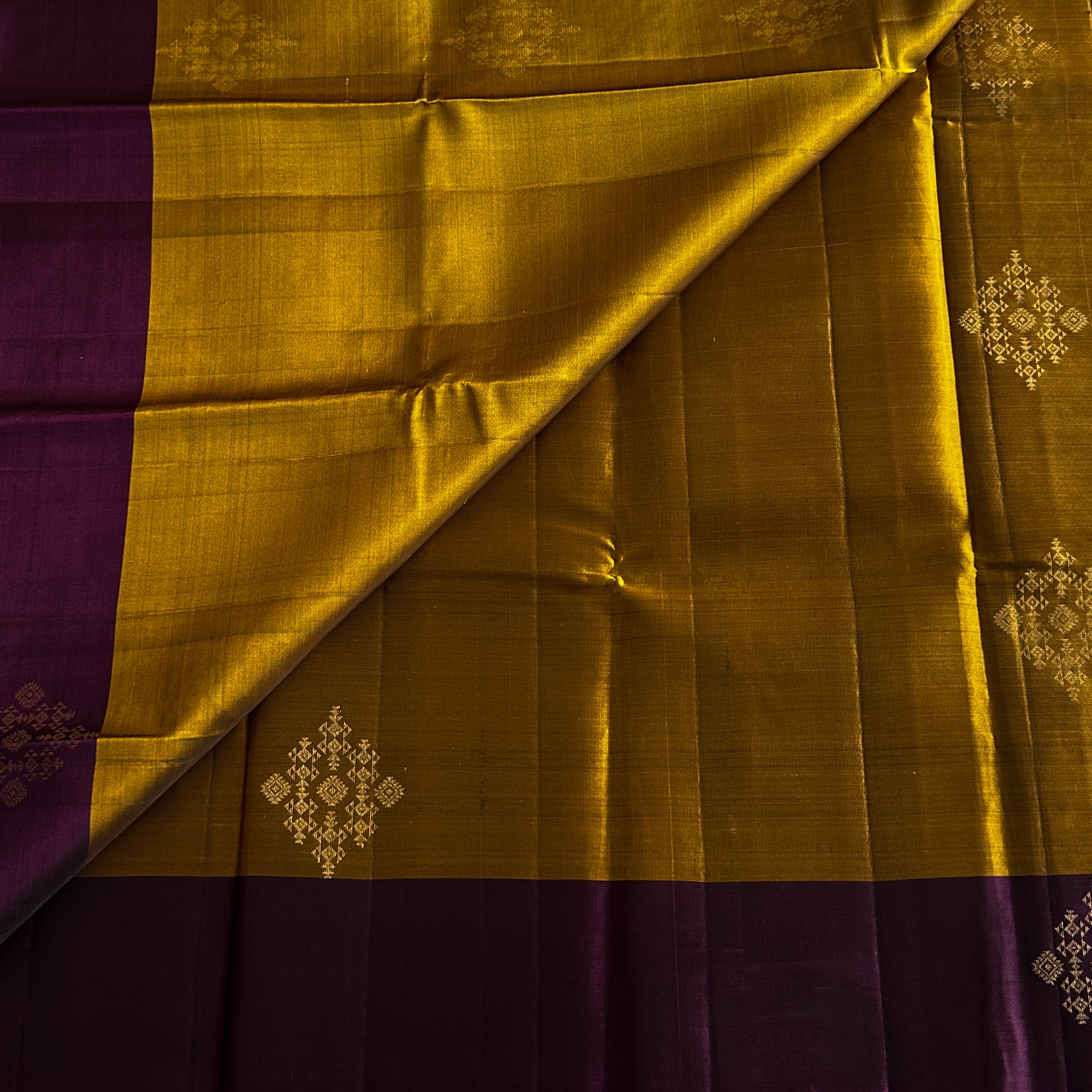 Regal Purple Gold Pallu Mustard Body Woven Saree For Weddings