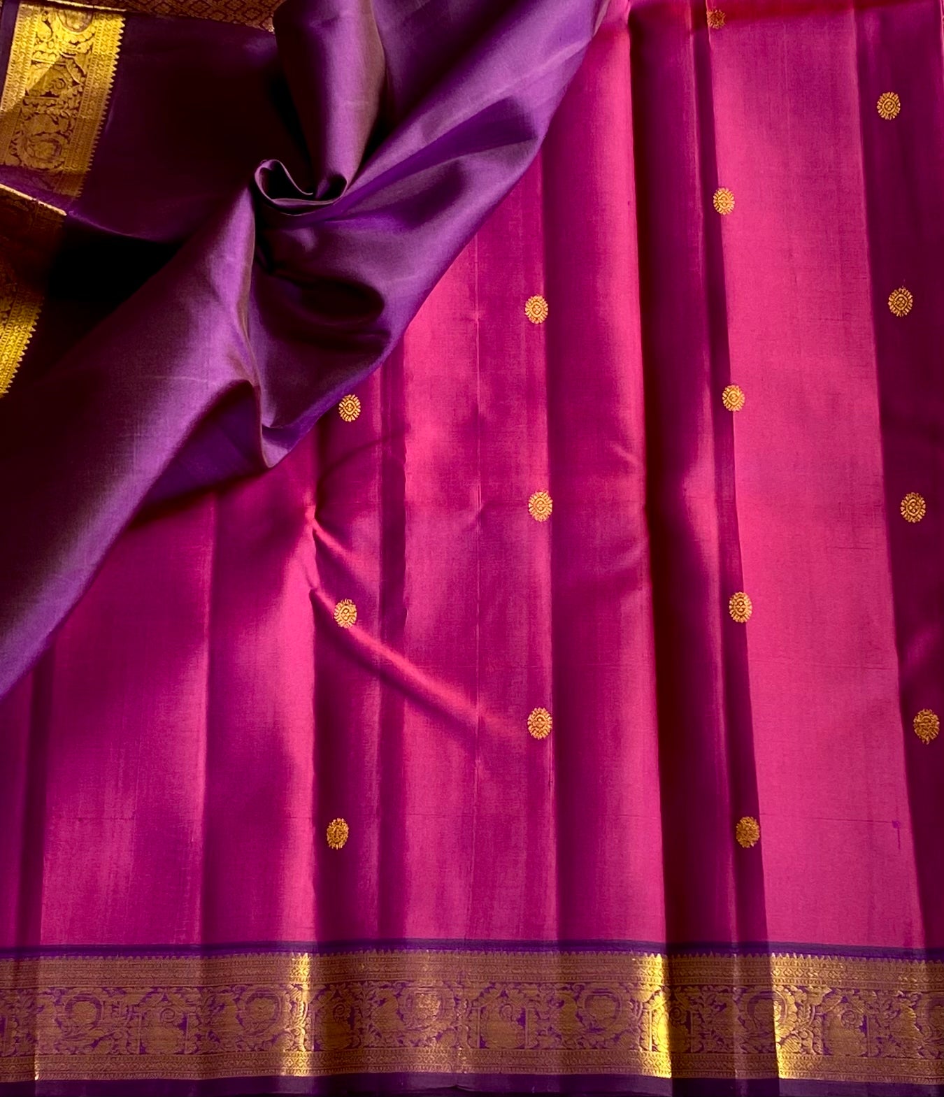 Fuchsia Purple Saree with Gold Zari Border Traditional Weddings Attire