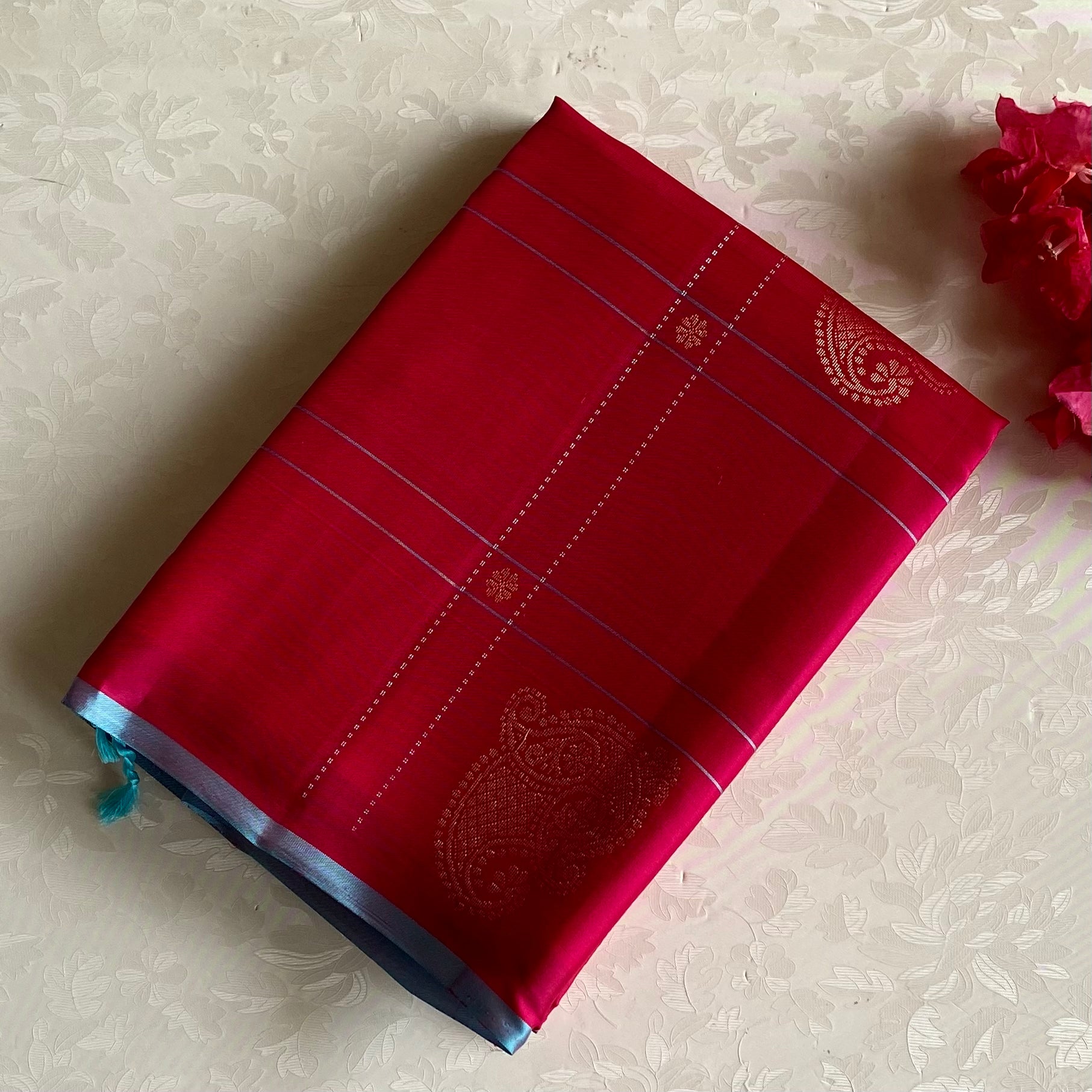 Rani Pink Designer Pure Silk Saree With Aqua Turquoise Pallu