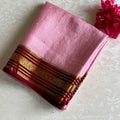 Blush Pink And Deep Maroon Mysore Crepe Silk Saree With Zari
