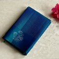 Cobalt Blue Teal Woven Saree with Silver Zari Floral Design