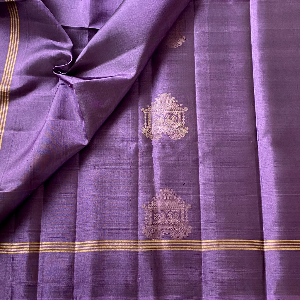 Plum Purple Gold Zari Temple Floral Silk Saree Wedding Festive