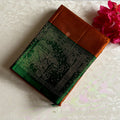 Burnt Orange Designer Pure Silk Saree With Emerald Green Pallu