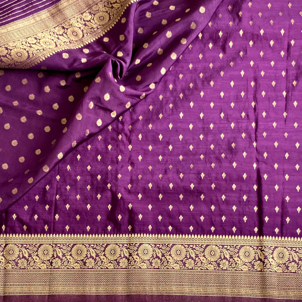 Royal Purple Soft Crepe Silk Saree With Antique Gold Brocade Pallu