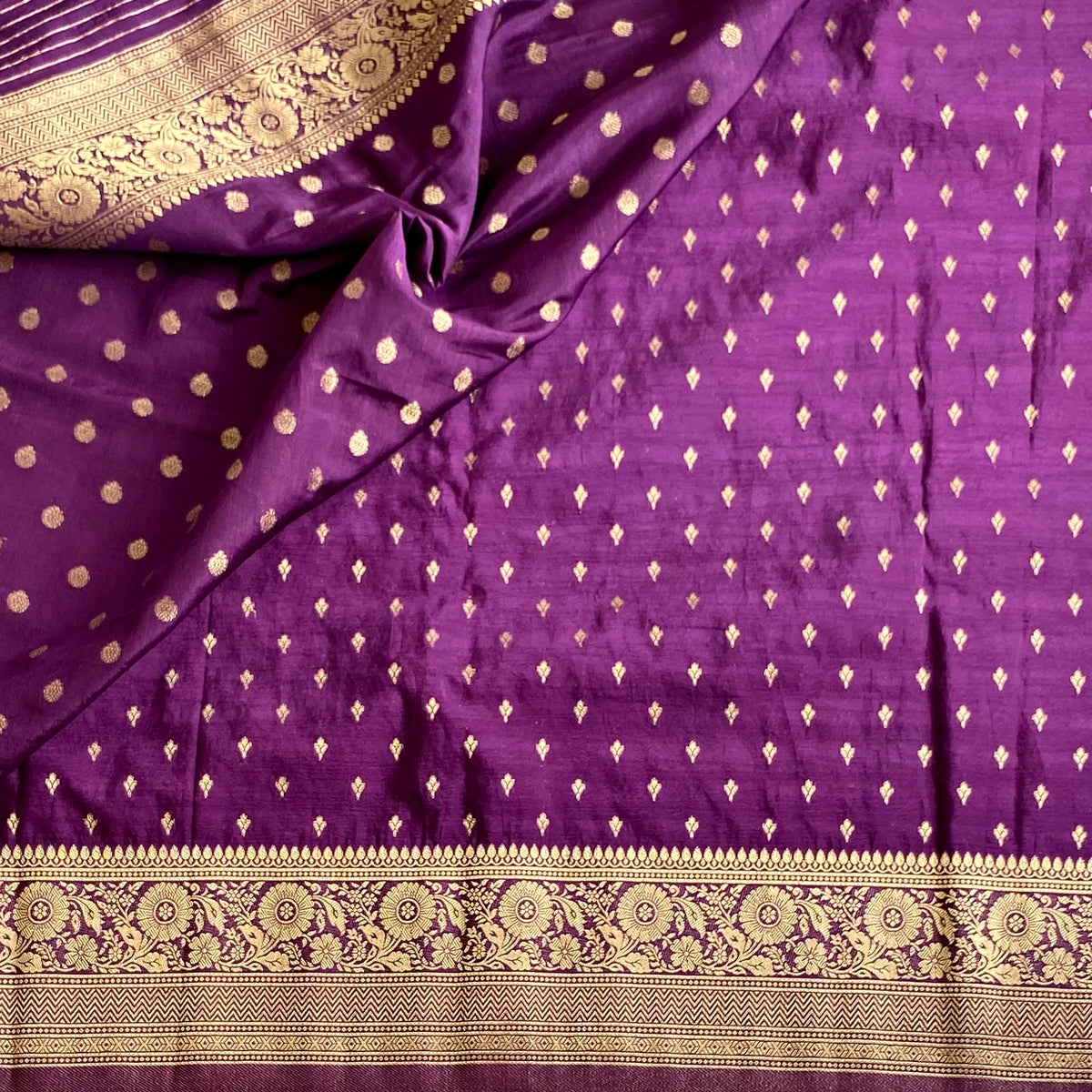 Royal Purple Soft Crepe Silk Saree With Antique Gold Brocade Pallu