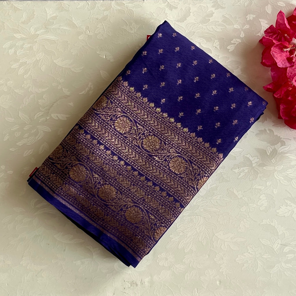 Royal Purple Silk Brocade Saree with Gold Zari Pallu Border