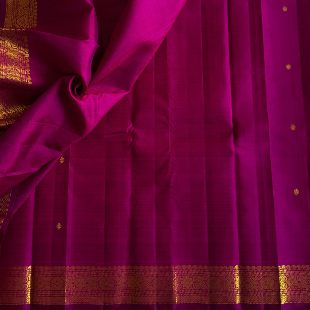 Rich Magenta Kanjeevaram silk with designer Gold Zari Border and Pallu