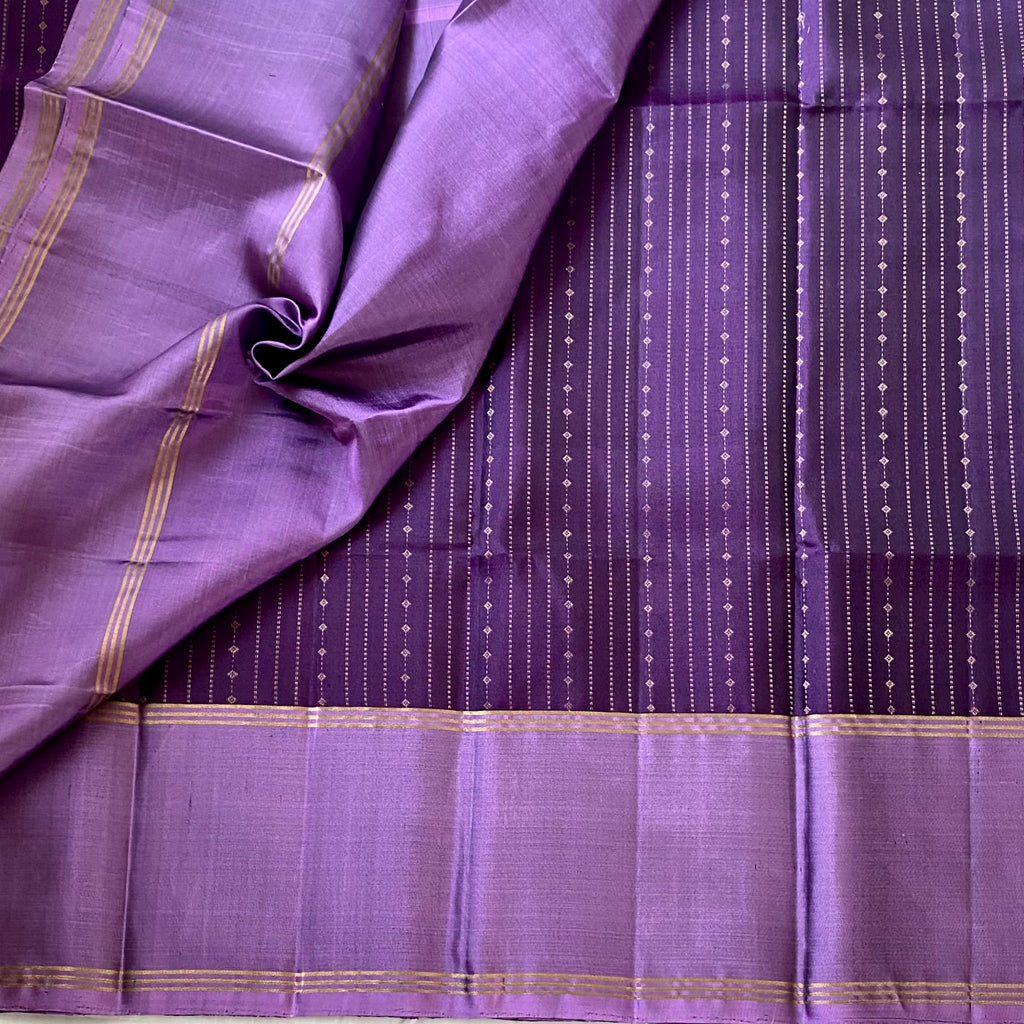 Plum Silk Saree With Lavender Pallu And Antique Gold Zari