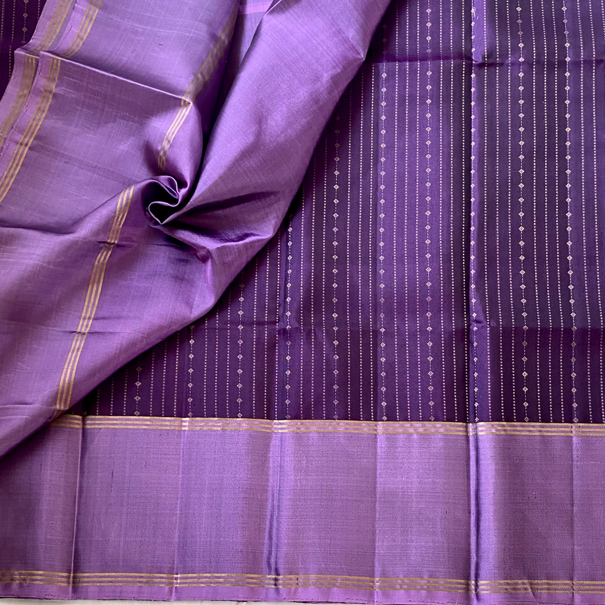 Plum Silk Saree With Lavender Pallu And Antique Gold Zari