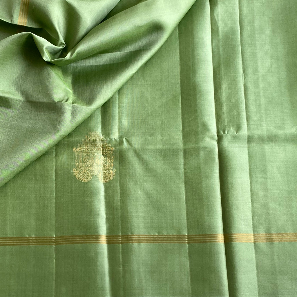 Mint Green Designer Pure Silk Saree With Antique Gold Zari