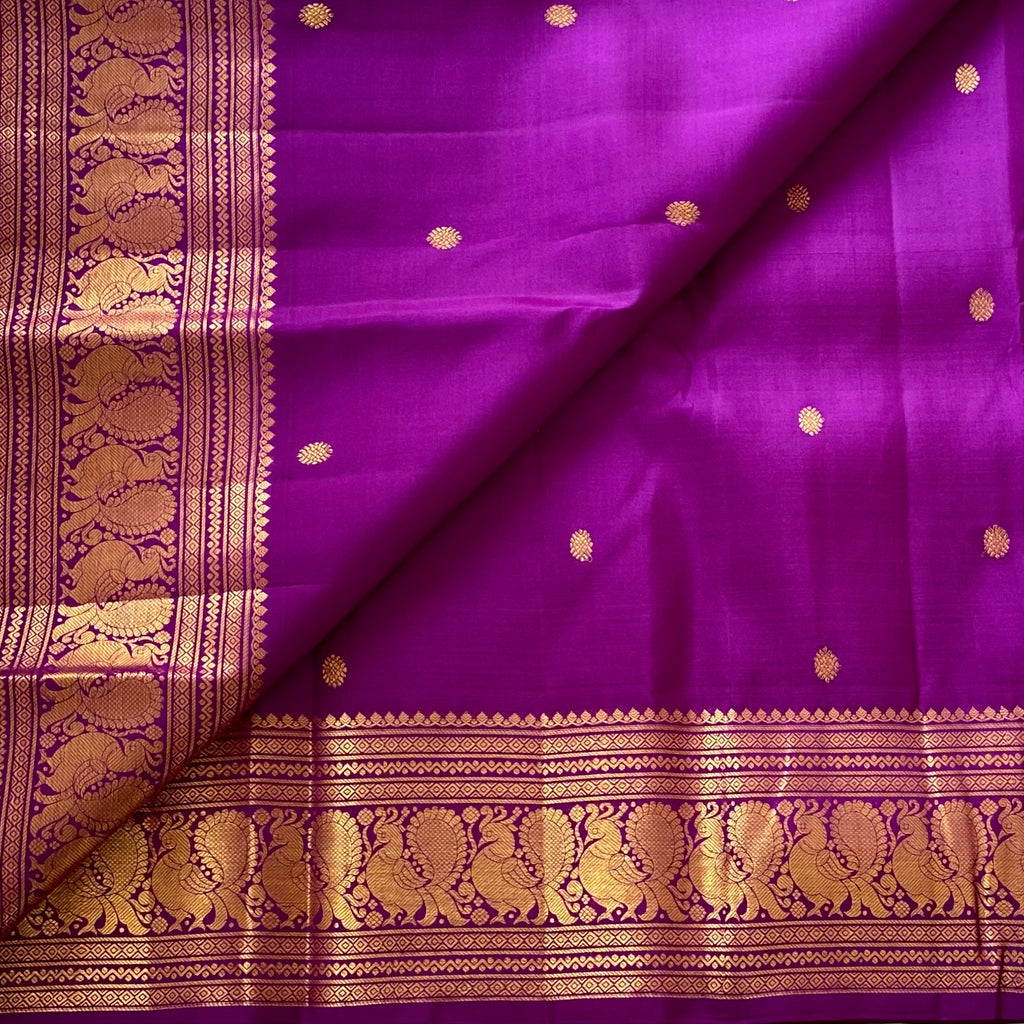 Royal Magenta Kanjeevaram Pure Zari Silk With Antique Gold Border
