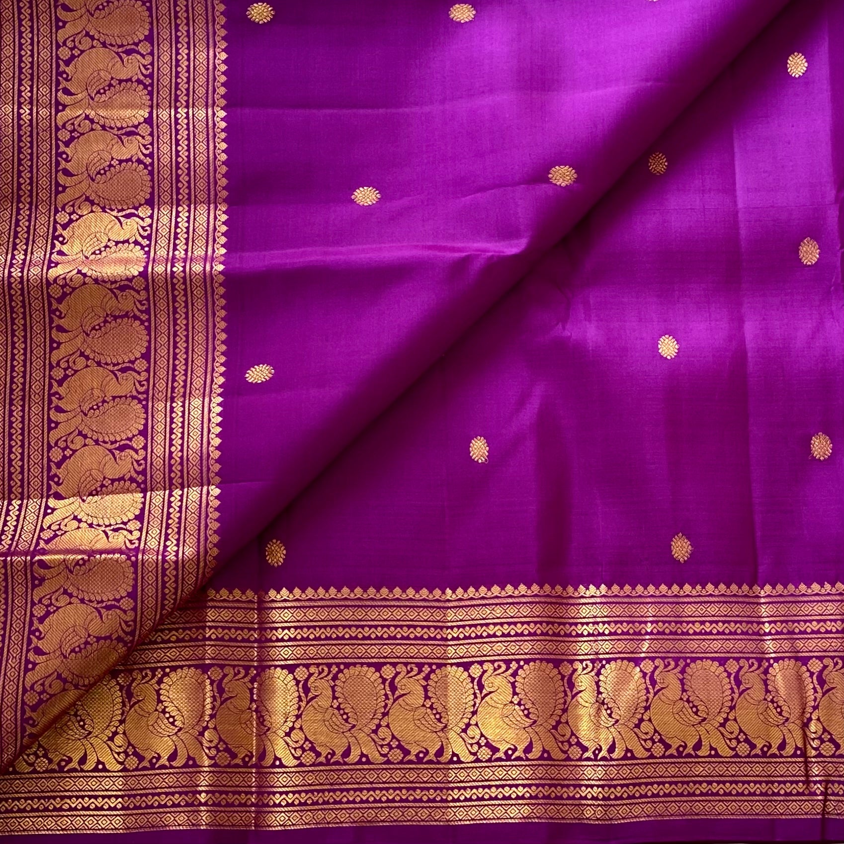 Royal Magenta Kanjeevaram Pure Zari Silk With Antique Gold Border