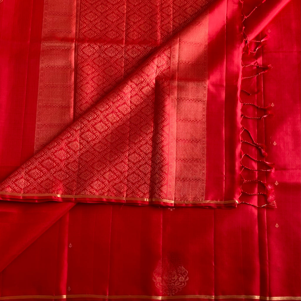 Crimson Red Designer Pure Silk Saree With Antique Gold Jaal