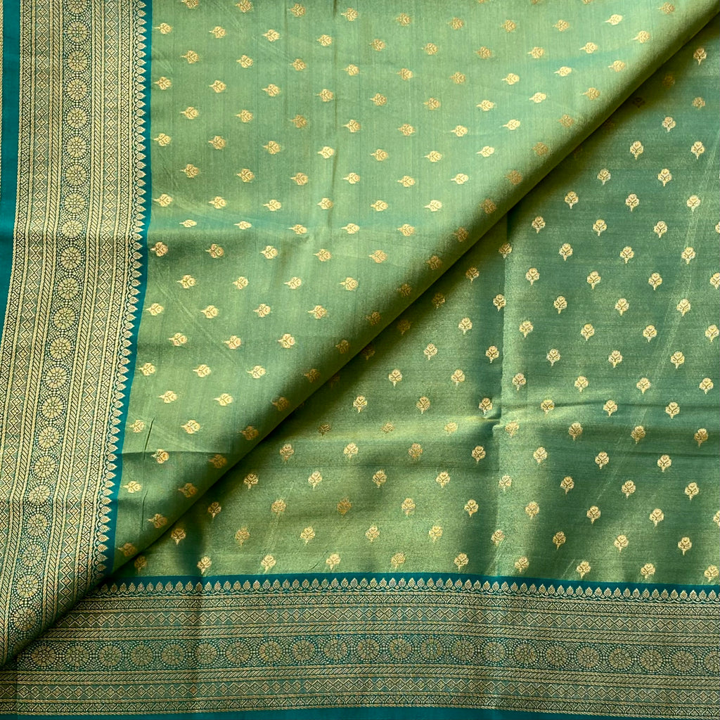 Magical dual shaded sea green soft tissue silk with rich brocade pallu & blouse